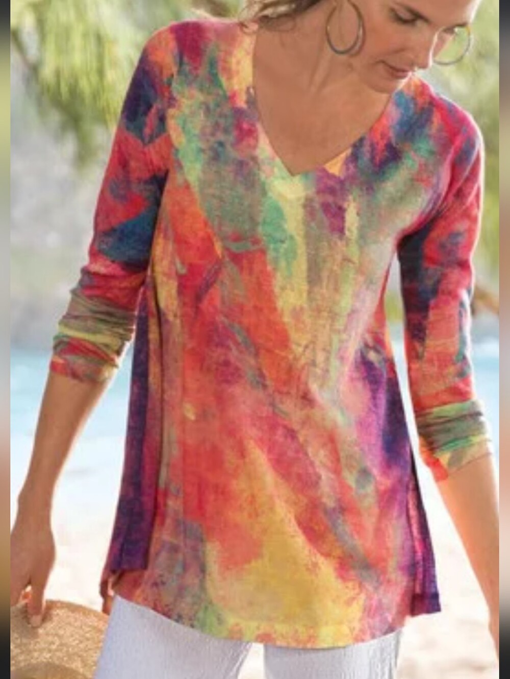 Soft Surroundings New Sweater Semi Sheer Sz SM Abstract Plein de Couleurs Tunic